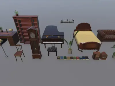 Vintage Victorian Interior Pack 1900-1930 Low-poly 3D model