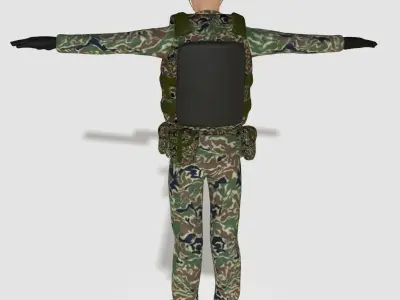 Low poly asiatic soldier Low-poly 3D model