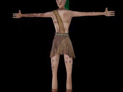 Stylized Hand-Painted Character with Green Hair Low-poly 3D model