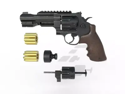 Revolver and its accessories Low-poly 3D model