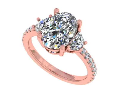 3carat Oval And Half Moon Engagement Ring 3D print model purchase