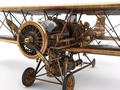 Stylized 3D Steampunk Vertical Takeoff Aircraft Low-poly 3D model