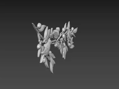 Olive branch with birds 3D model