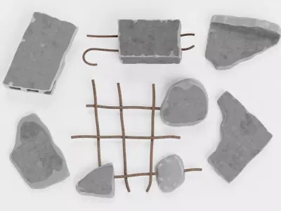 Concrete Debris Set - Assorted Structural Fragments 3D model