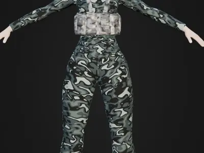 Anime Girl in Camouflage with loadout Free 3D model