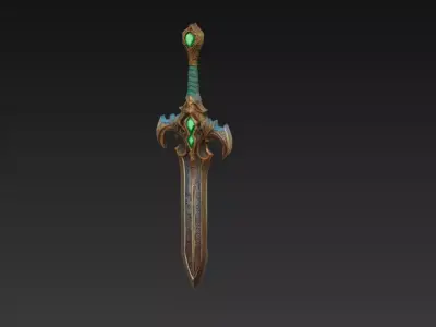Mystic Sword with Emerald Gemstones - High Detail 3D Model Low-poly 3D model