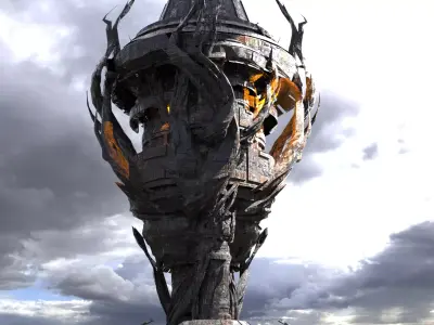 Dark Cthulhu Watchtower Torch City  Low-poly 3D model