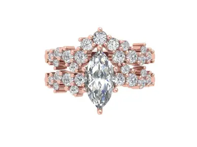 Marquise Ring Bridal Set 3D print model 3