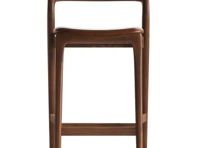 Scooped Ash Wood Leather Stool 3D model