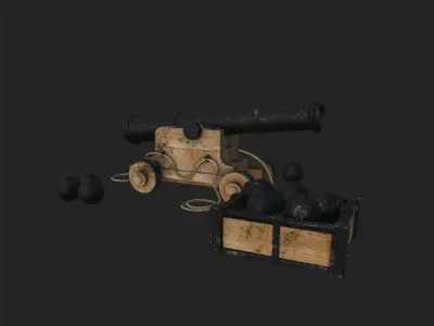 3D Old Cannon Model Low-poly 3D model