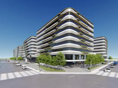 SU model of modern linear of office and commercial buildings 3D model