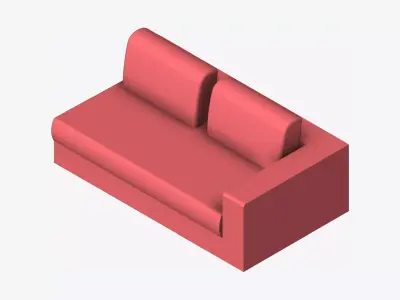 Seat - Sofa - Simplicity - Comfort - Double - One Arm Low-poly 3D model
