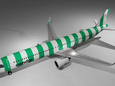Condor airlines airbus a321neo yellow and green low poly  Low-poly 3D model