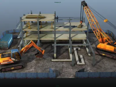 Construction Pack - Crane - Digger and Props - low poly Low-poly 3D model