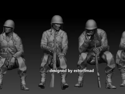 WW2 7 SITTING AMERICAN SOLDIERS FOR STUDEBAKER GMC CCKV TRUCK 3D print model
