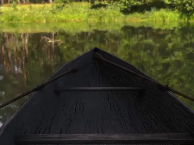 Low poly boat wooden floating in water Low-poly 3D model