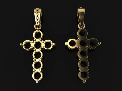 DAINTY 7 STONE 4MM CROSS DIAMOND BELL PENDANT 3D print model