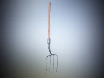 Game Ready Pitchfork 4 spikes PBR Farming tool Low-poly 3D model