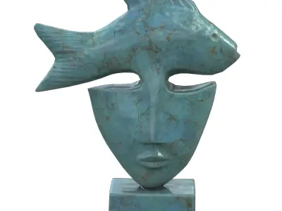 Fish face marble statues Low-poly 3D model
