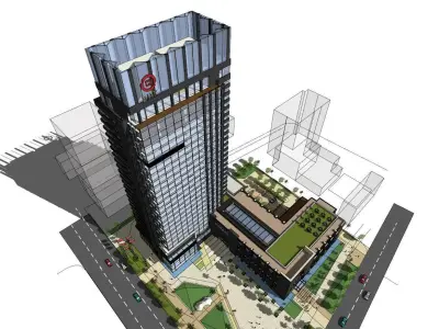 SU model of modern office Huzhou Commercial Bank 3D model