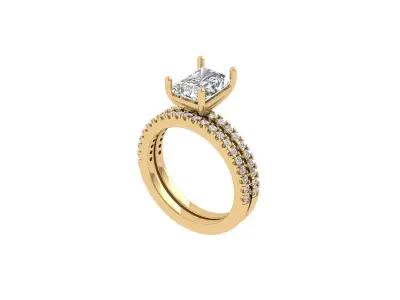 Radiant Solitaire Ring Bridal Set 3D print model