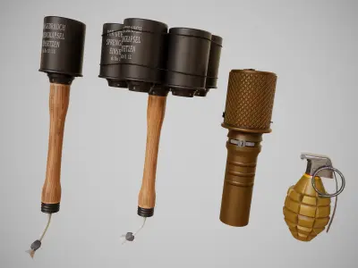 WW2 Grenades and explosives 3 FACTIONS 3D Model Collection