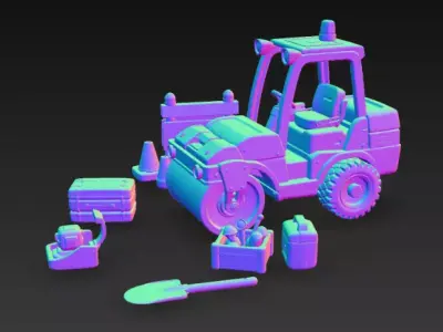Mini Construction Road Roller - Stylized 3D Vehicle - PBR Low-poly 3D model