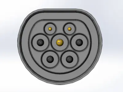 Type2  vehicle inlet up to 480V 3ph 63A or 1ph 70A no nose 3D print model