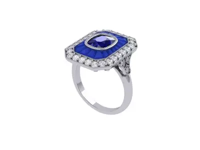 Cushion Solitaire Art deco Ring 3D print model 5