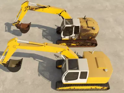 Digger excavator Low-poly 3D model