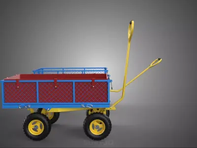 CAGE BED TRAY DUMP WAGON CART TROLLEY CARGO TRAILER BASKET SACK 3D model