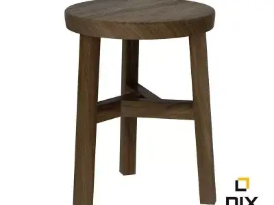 Tri Legged Wooden Foot Stool 3D model