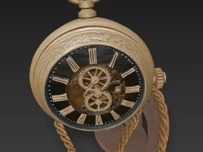 Steampunk Pocket Watch - Brass timepiece with exposed gears 3D model