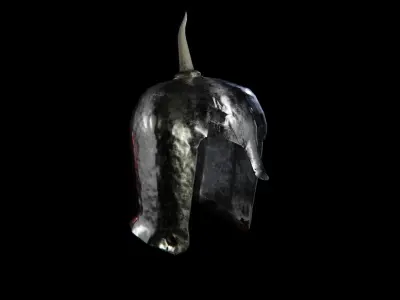 Medieval one horn damaged knight helmet Low-poly 3D model