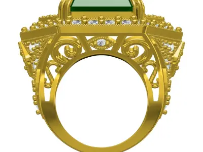 Antique Green Emerald Art Deco Engagement Ring for Women 3D print model
