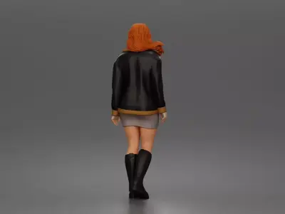 Stylish woman walking confidently in coat skirt and tall boots 3D print model
