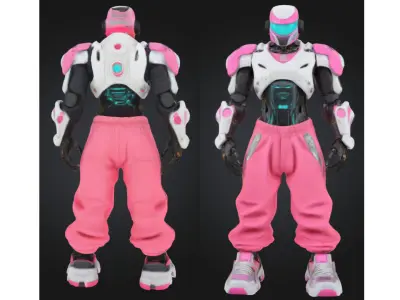 Stylized Pink Futuristic Robot Character Low-poly 3D model
