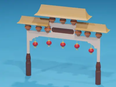 Cartoon Ancient Chinese Gate 3D model buy