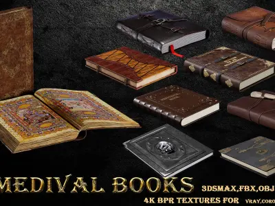 ALCHEMIST WITH 10 MEDIVAL BOOKS Low-poly 3D model