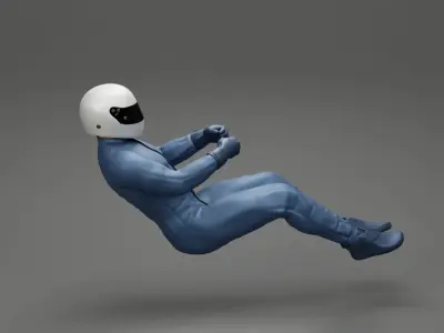 Racing Driver Sitting in Touring Car Cockpit with Racing Suit 3D print model