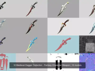 10 Medieval Dagger Collection - Fantasy Character Weapon 3D Model Pack
