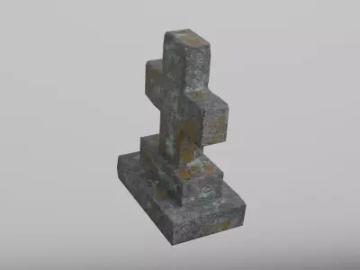 Old Cemetery Gravestone Cross with Moss and Patina Low-poly 3D model