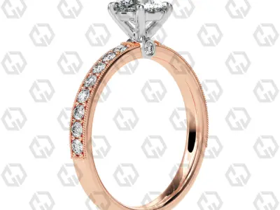 Ring 169 Round Shape milgrain pave set ring with Gems 3D print model
