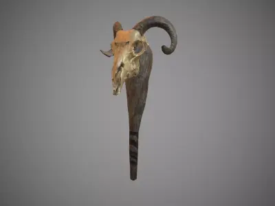 Goat skull stick Low-poly 3D model