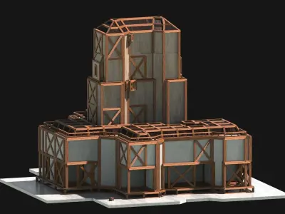Medieval Low Poly Building  Castle Wooden Village Stone House 19 Low-poly 3D model