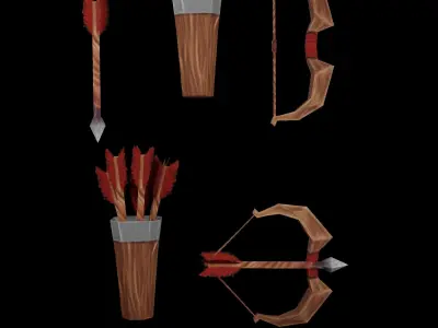 low-poly bow and arrow archers kit Low-poly 3D model