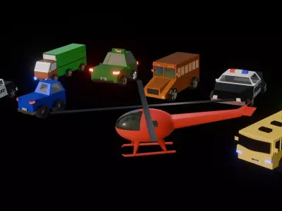 8 items of 3D modeling low poly Transportation folder Low-poly 3D model