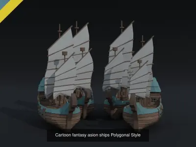 Cartoon medieval ships asset Polygonal Style 3D Model Pack