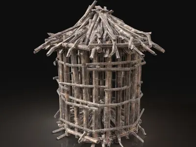 Next Gen AAA Round Animal Cage made of sticks Low-poly 3D model