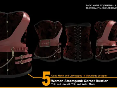 Women Steampunk Corset Bustier - ZPRJ-FBX-OBJ Files 3D model